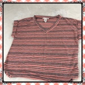 Lightweight striped black and peach TShirt V neck
